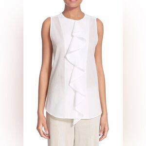 Theory Petite Small Jastrid Ruffle Sleeveless Ruffle Top in Cotton Lawn White